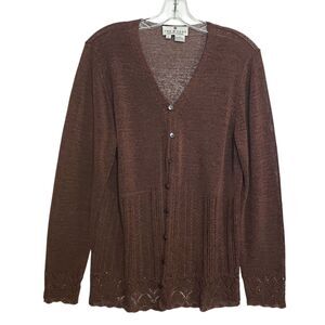The Works Saks Fifth Avenue Woman's XL Brown Button Front Cardigan with Lace Hem